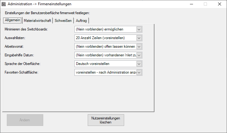 Firmeneinstellungen